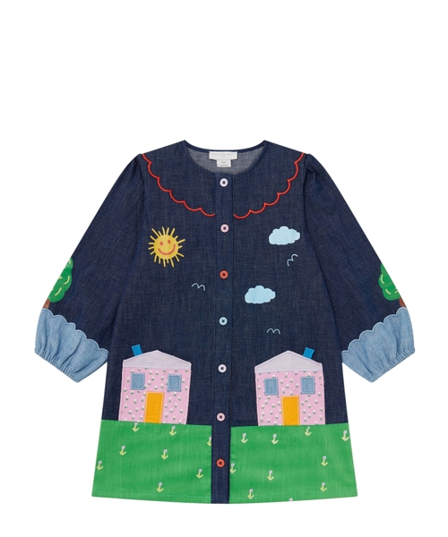 Джинсовое платье с принтом