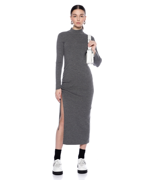 Платье миди с воротником-стойкой