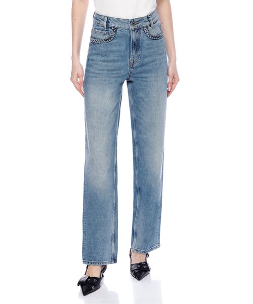 Hörgülü detallı düz biçimli denim şalvar