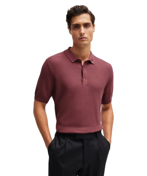 Regular-fit knit polo with mixed structures