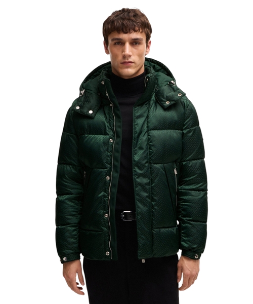 Water-repellent puffer jacket with micro monograms