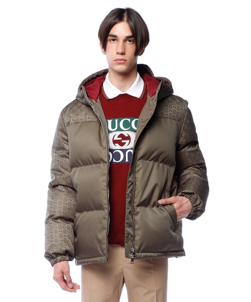 GG nylon canvas jacquard puffer jacket