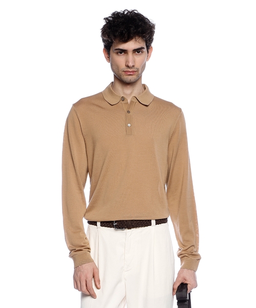 Long sleeve wool polo