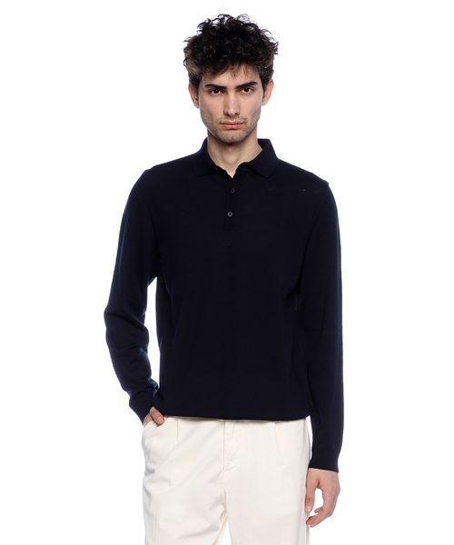 Slim-fit sweater in merino wool with polo collar