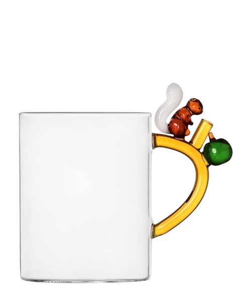 Glass mug with squirrel figure