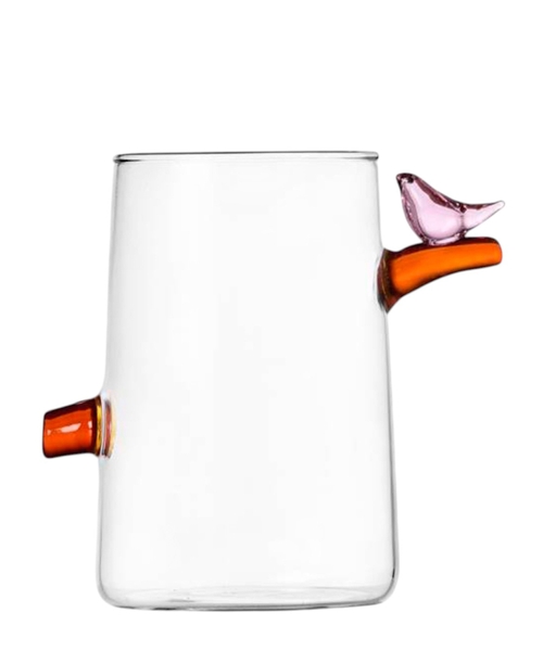Water glass pink bird