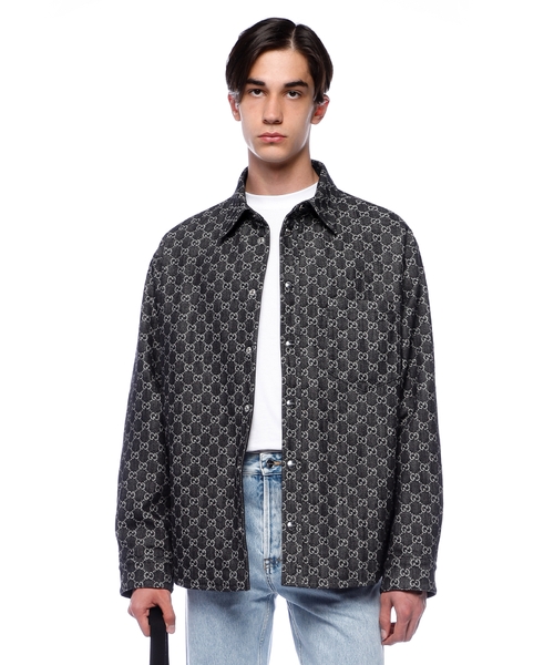 Reversible wool and GG denim shirt