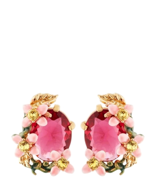 Серьги Faceted bead and pink clematis montana earrings