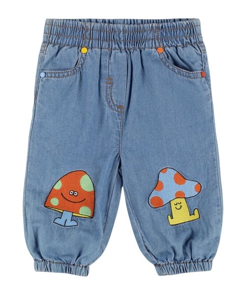 Mushroom print denim pants