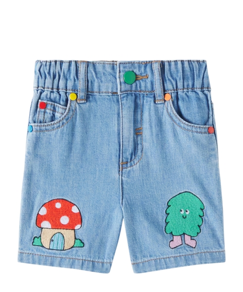 Embroidered denim shorts