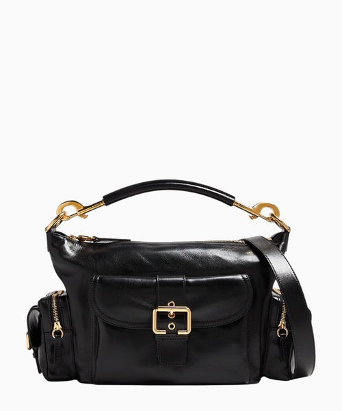Camera bag in shiny leather