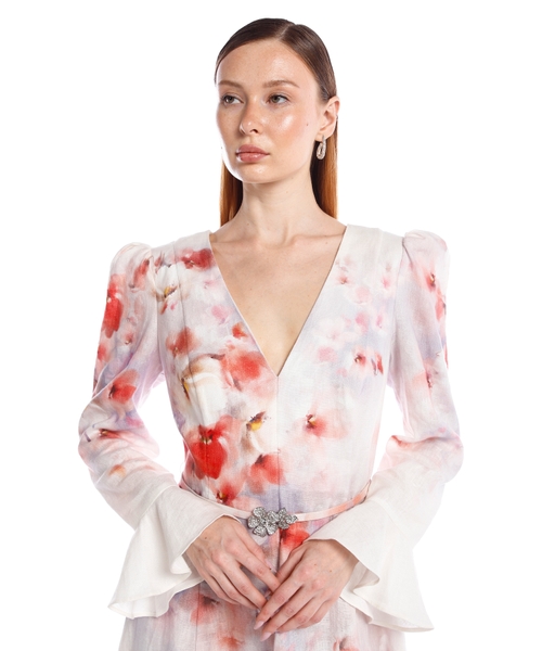 Crush frill sleeved midi dress | Emporium
