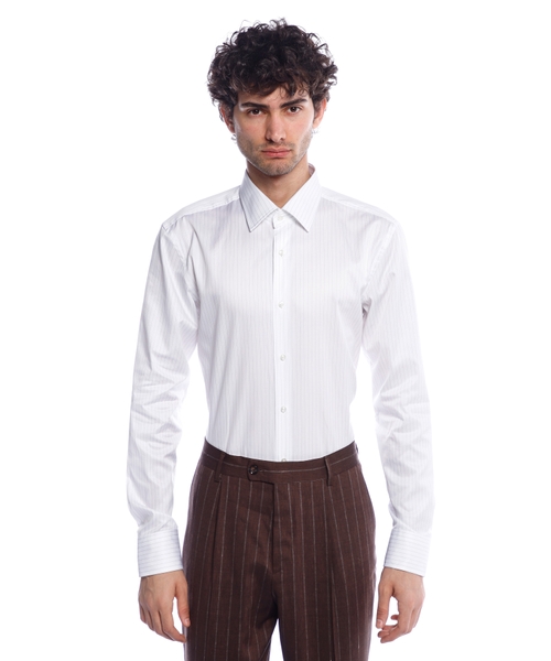 Slim-fit shirt in striped cotton twill