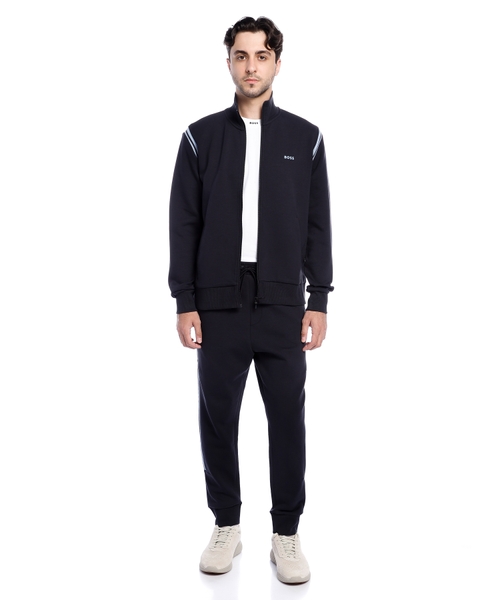 Stretch-cotton regular-fit tracksuit set with stripe inserts