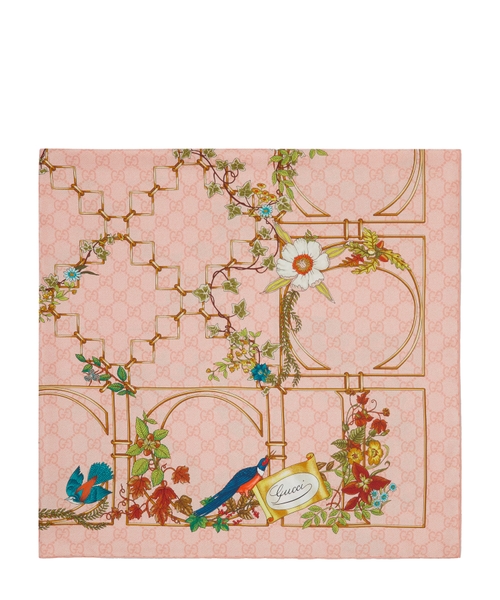 スカーフ GUCCI SILK FOULARD WITH FLORAL PRINT Printed silk twill carré in white and multicolor | GUCCI® US