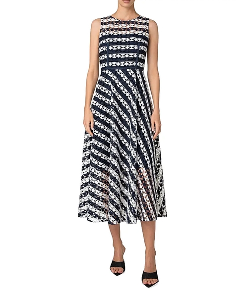 Кружевное платье миди в полоску