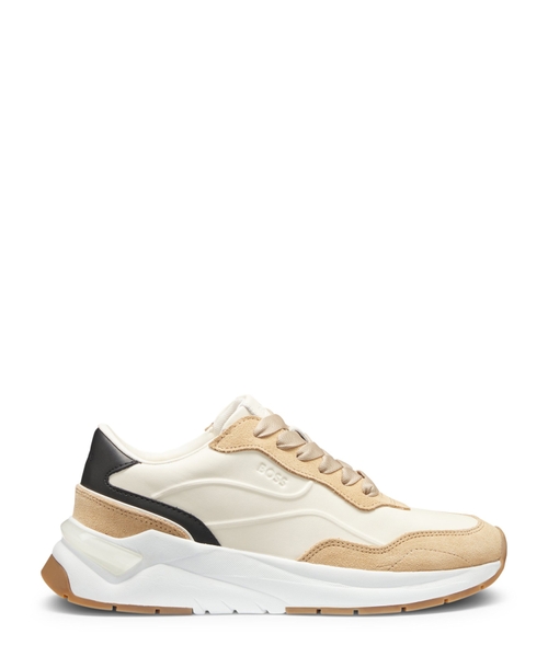 Mixed-material lace-up trainers