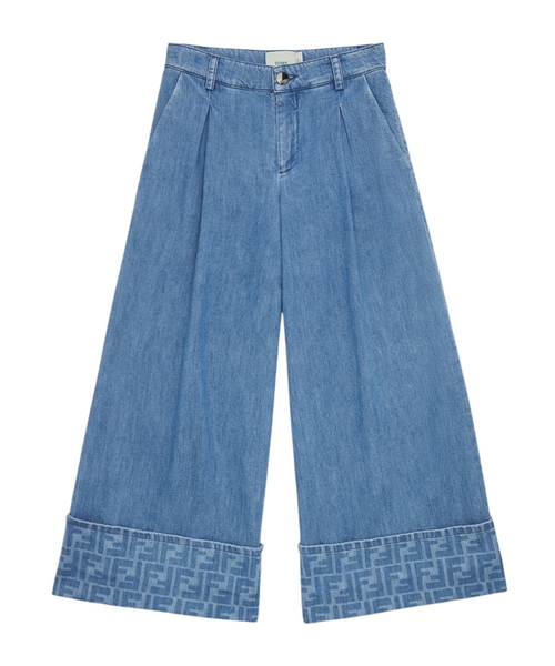 Джинсы с монограммой на подоле