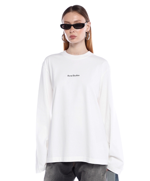 トップス Acne studios white long sleeve T-shirt Acne Studios White Printed Logo Long Sleeve T-Shirt Acne Studios