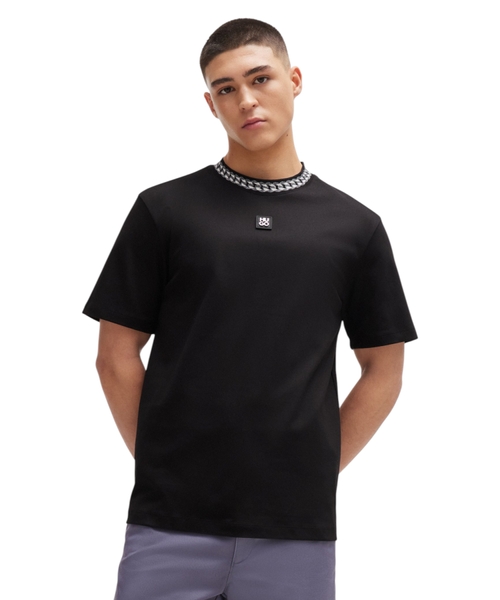 Interlock cotton T-shirt with chain print collar