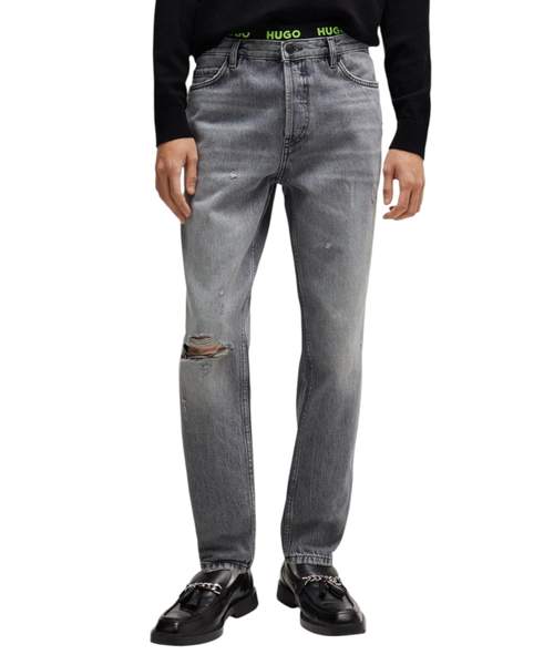 Kəsim detallı düz biçimli denim şalvar