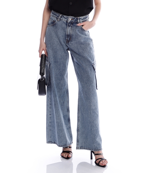 Gemanda enli biçimli karqo denim şalvar
