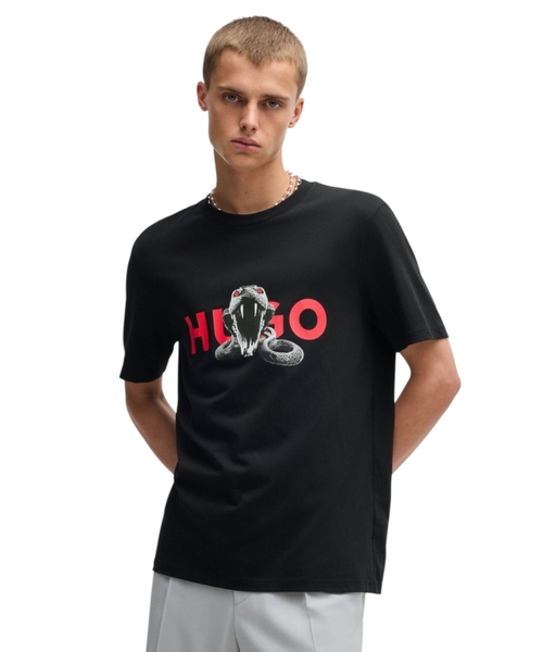 Heyvan printli düz biçimli pambıq T-shirt