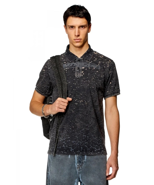 Polo shirt in burn-out jersey