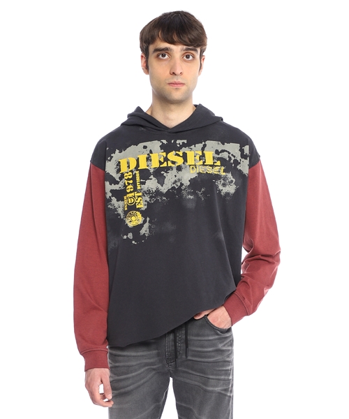 Худи в стиле колорблок с принтом