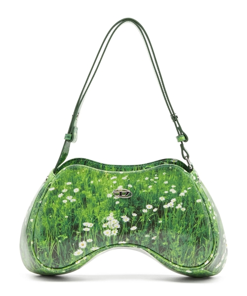 Play-Glossy shoulder bag with print