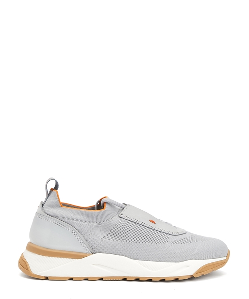 Knit sneakers with leather detailing