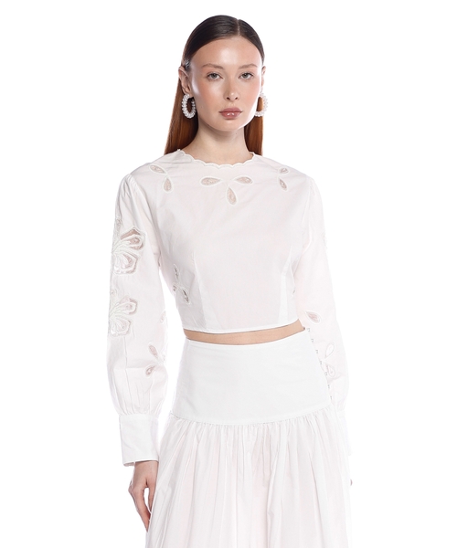 Poplin crop top with embroidery