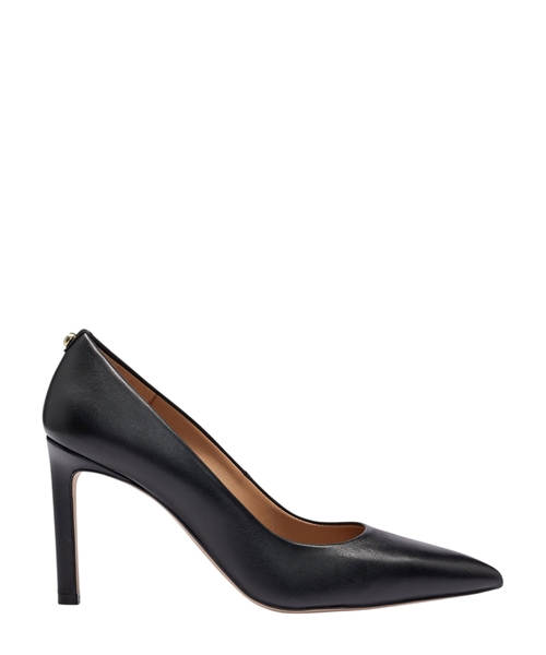 High-heeled pumps in leather with pointed toe