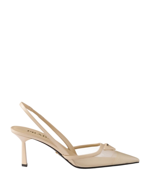 Mesh fabric slingback pumps