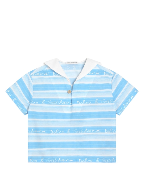 Striped-print poplin polo