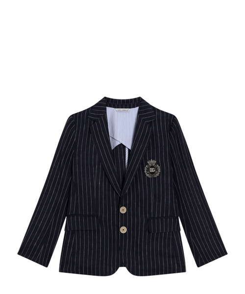 Single-breasted pinstripe linen jacket with patch
