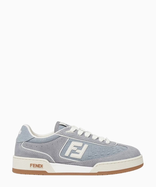 Denim fabric and suede sneakers