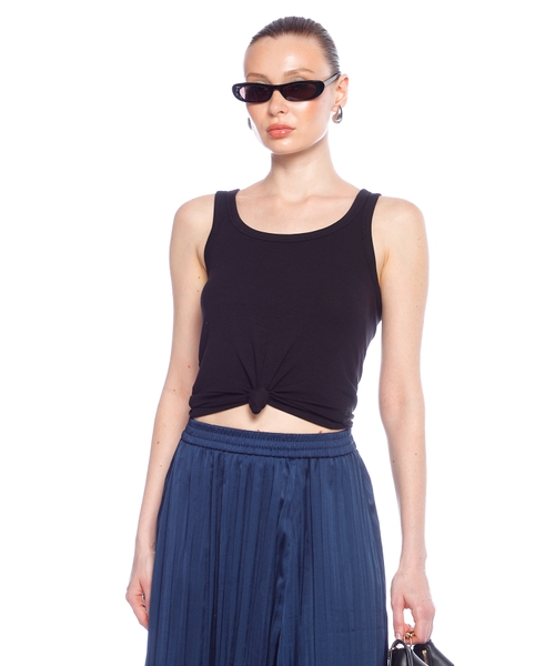 Tie-front ribbed stretch knit tank top