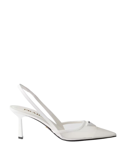 Mesh fabric slingback pumps