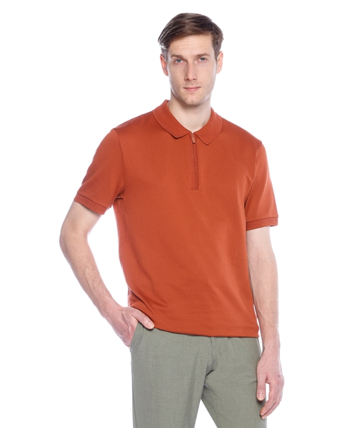 Cotton-blend polo shirt with seersucker structure