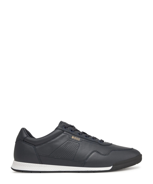 Faux-leather trainers with gold-tone branding