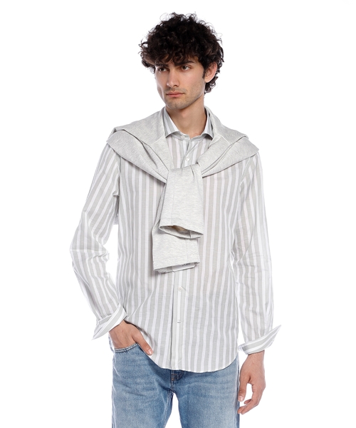 Striped cotton and linen shirt