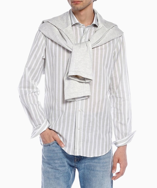 Striped cotton and linen shirt
