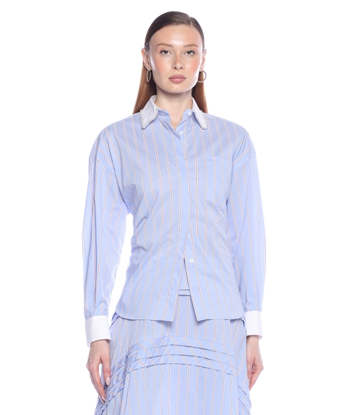 Рубашка в полоску с воротником из бисера