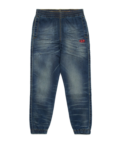Elasticated waist jeans with logo embroidery