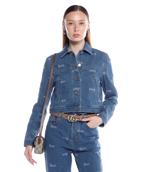 Lazerlə işlənmiş Gucci detallı denim gödəkçə