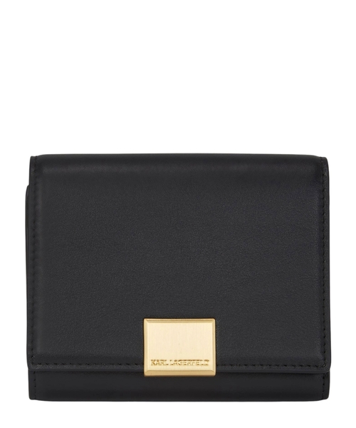 Кожаный кошелек с золотистым логотипом