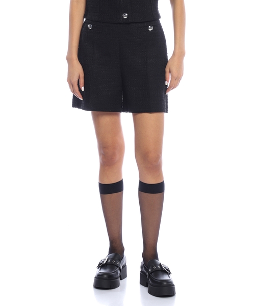 Boucle shorts with stacked-logo buttons