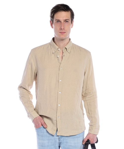 Льняная рубашка с вышивкой логотипа