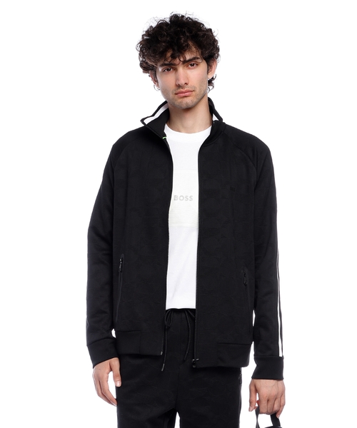 Circle-jacquard zip-up sweatshirt with side stripes
